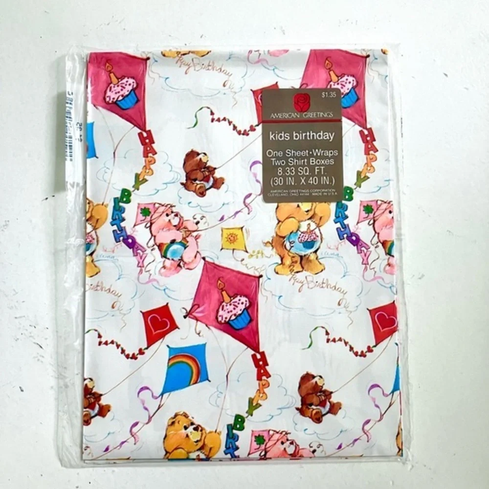 Vintage 80’s Care Bears kites birthday wrapping paper